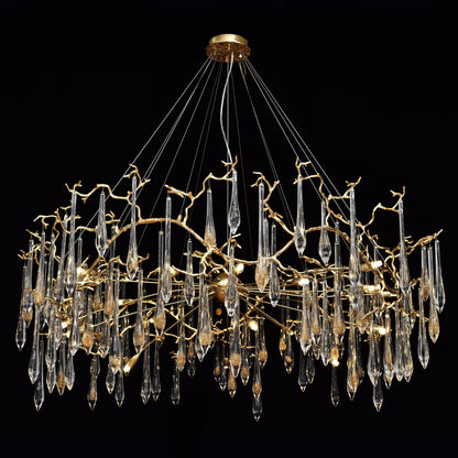 Dawn Teardrop Branch Brass Round Chandelier - 26" diameterClear Glasseverlamps