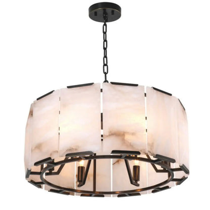 Daybreak Alabaster Round Chandelier - Matte Black / 24″ Diam - Chandelier