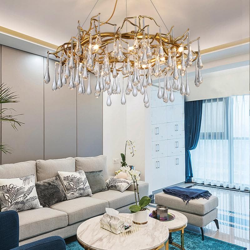 Teardrop Branch Round Long Tear Crystal Chandelier