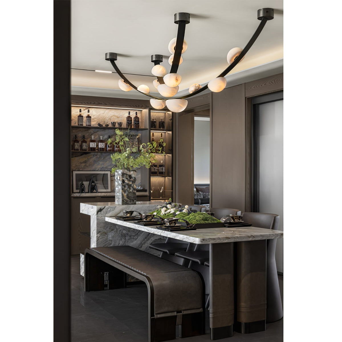 Dew Drops Alabaster Chandelier - L 188cm x H 120cm / L 74″ x H 47.2″Black & WhiteWarm Lighteverlamps