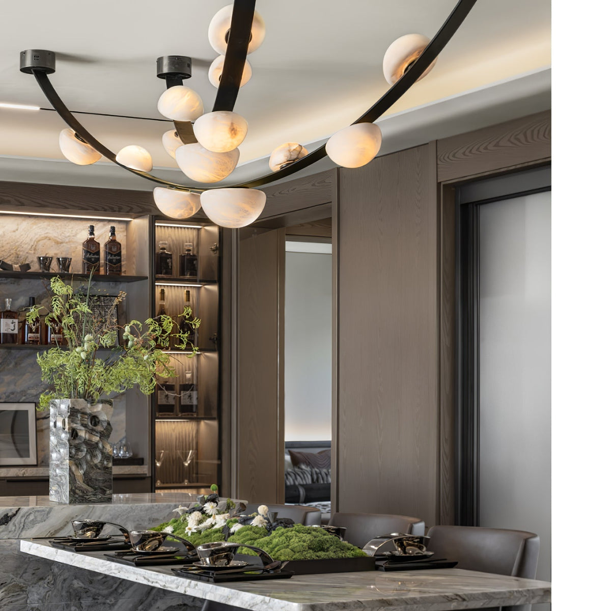 Dew Drops Alabaster Chandelier - L 188cm x H 120cm / L 74″ x H 47.2″Black & WhiteWarm Lighteverlamps