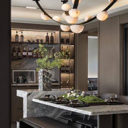 Dew Drops Alabaster Chandelier - L 188cm x H 120cm / L 74″ x H 47.2″Black & WhiteWarm Lighteverlamps