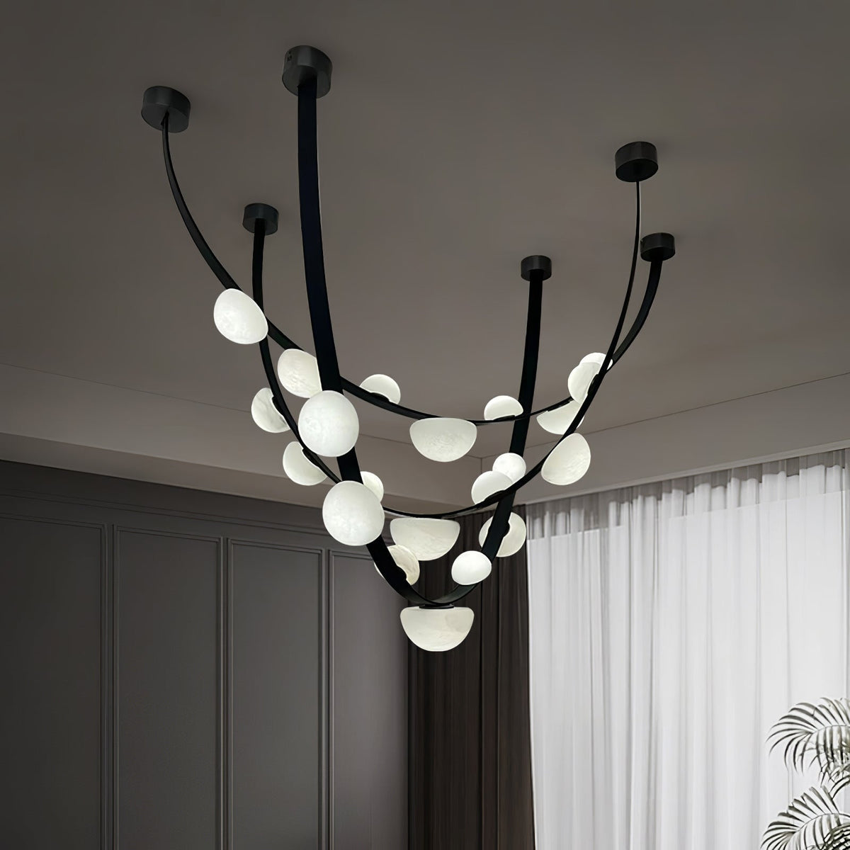 Dew Drops Alabaster Chandelier - L 188cm x H 120cm / L 74″ x H 47.2″Black & WhiteWarm Lighteverlamps