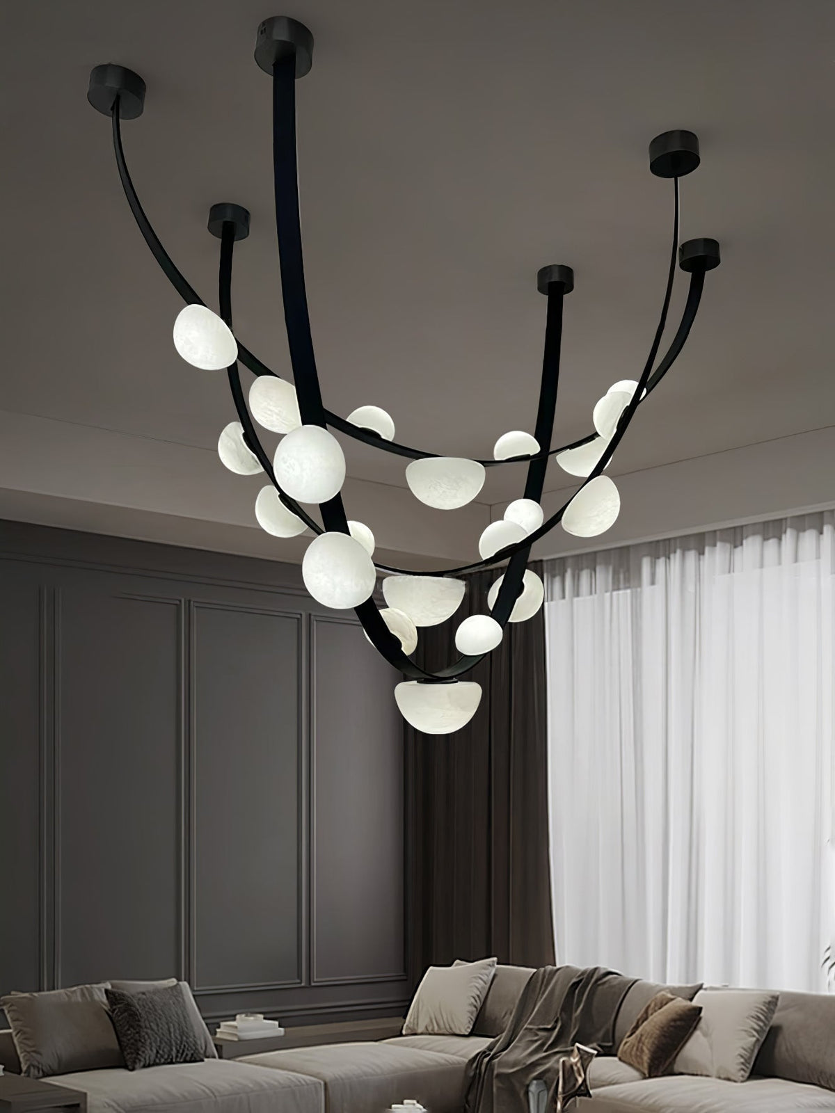 Dew Drops Alabaster Chandelier - L 188cm x H 120cm / L 74″ x H 47.2″Black & WhiteWarm Lighteverlamps