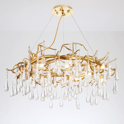 Branch Round Long Tear Crystal Chandelier