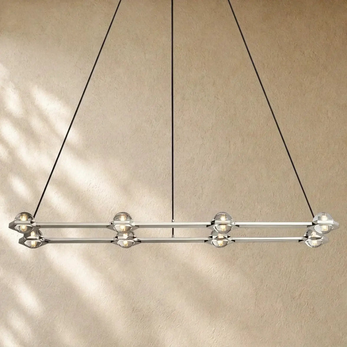 Ecletant Rectangular Chandelier - Polished Nickel / 54’’