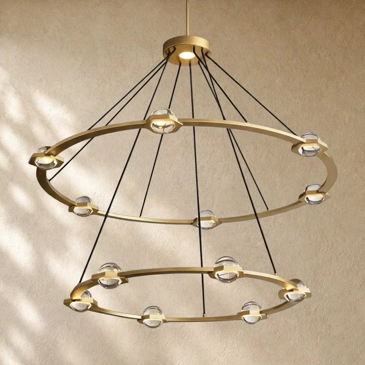 Ecletant Two-Tier Round Chandelier - Lacquered Burnished Brass / 48’’