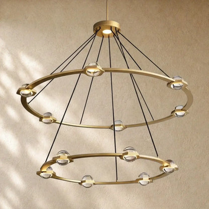 Ecletant Two-Tier Round Chandelier - Lacquered Burnished Brass / 48’’