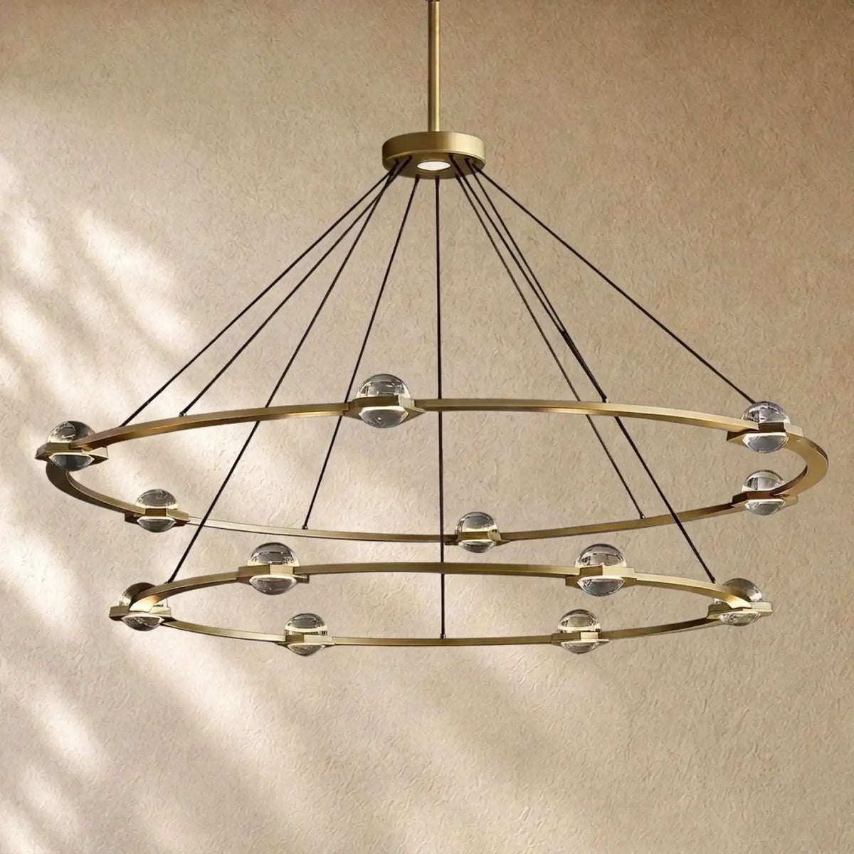 Ecletant Two-Tier Round Chandelier - Lacquered Burnished Brass / 60’’