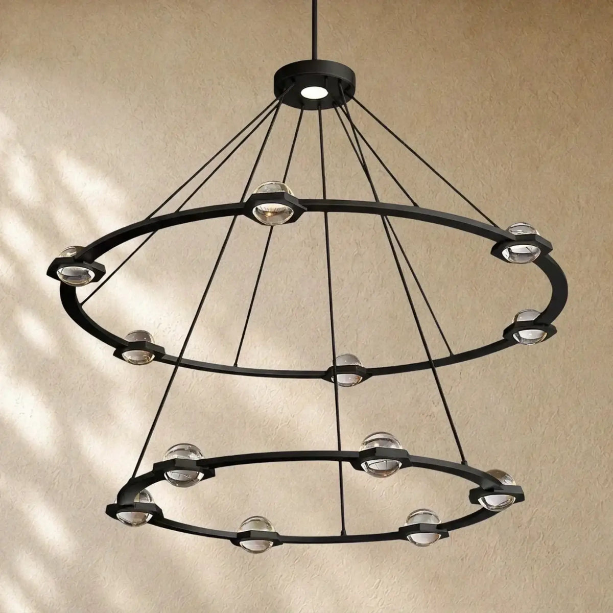 Ecletant Two-Tier Round Chandelier - Matte Black / 48’’