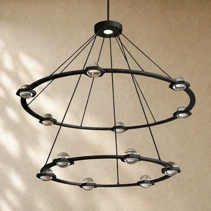 Ecletant Two-Tier Round Chandelier - Matte Black / 48’’