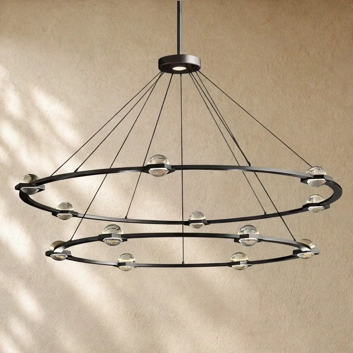 Ecletant Two-Tier Round Chandelier - Matte Black / 60’’