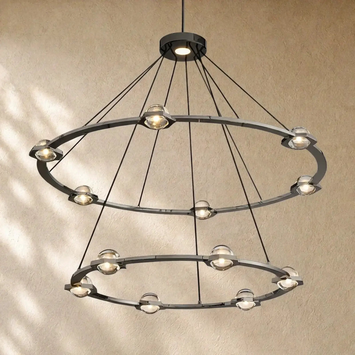 Ecletant Two-Tier Round Chandelier - Polished Nickel / 48’’