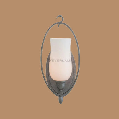Elara Aged Iron Oval Wall Sconce with Opal Acrylic Shade