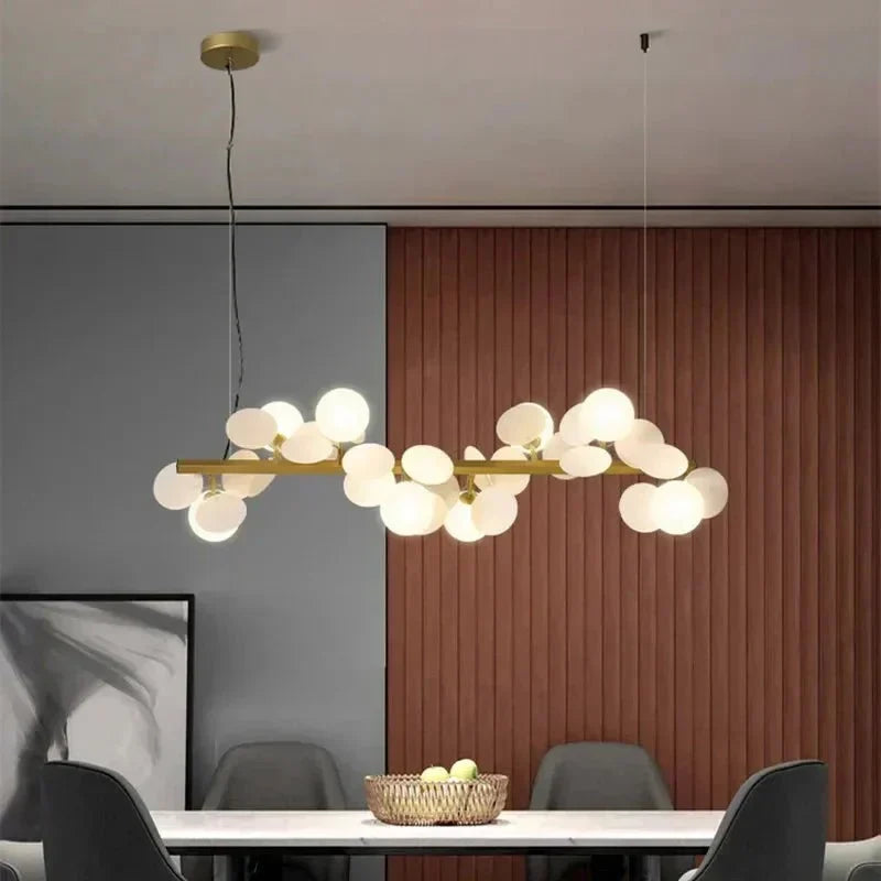Eli Glass Globes Linear Chandelier For Dining Room - 8 LightsGrayCool white 6000Keverlamps