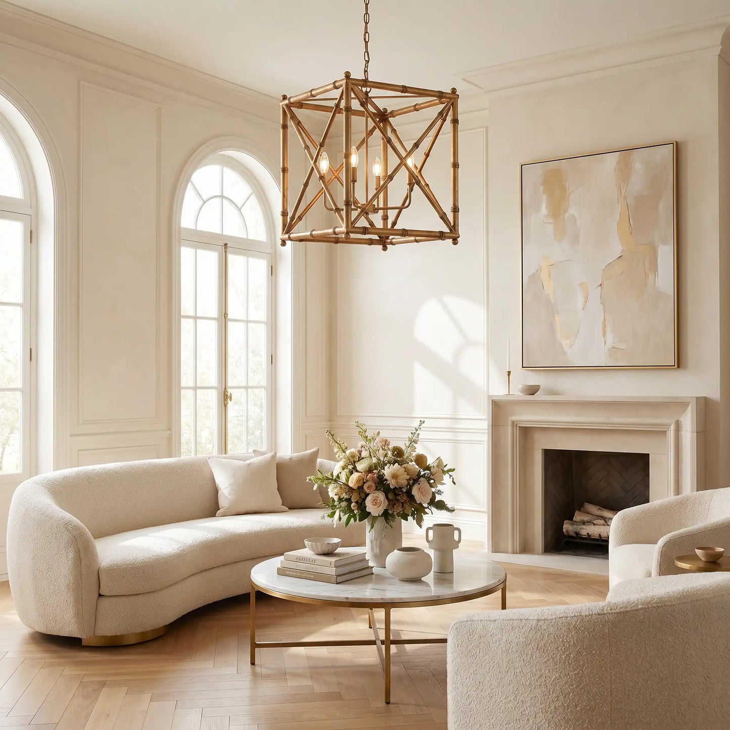 Bexley Bamboo-Style Geometric Lantern Chandelier