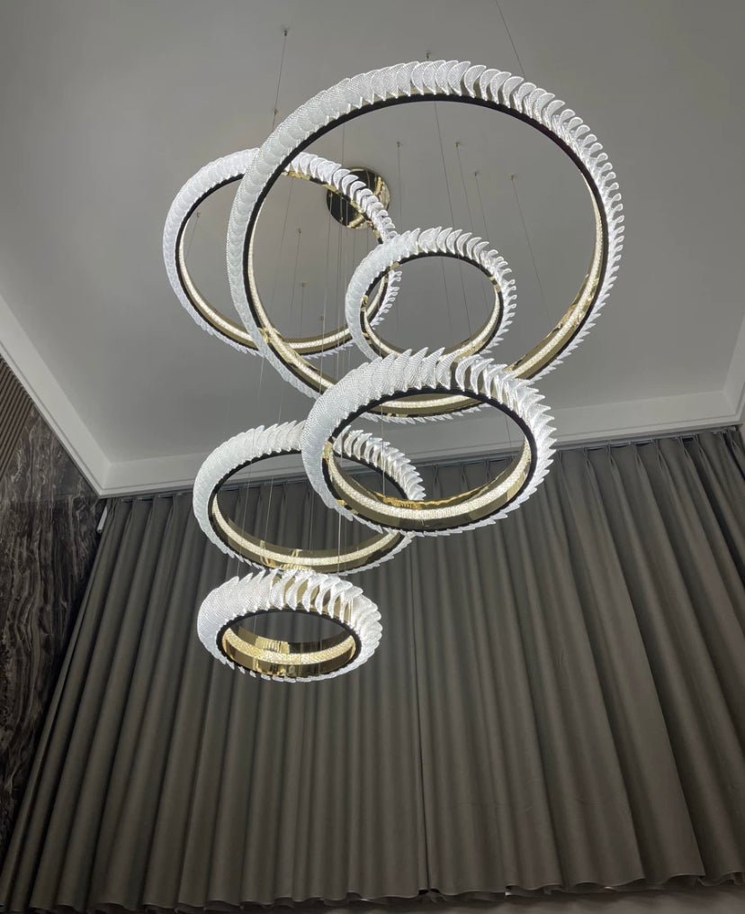 Extra Large Multi - layers Rings Crystal Chandelier Modern Art Waves Creative Pendant Light For High - ciling Foyer/Hallway/Staircase - 4 Layers:D39.4"GoldWarm Lighteverlamps