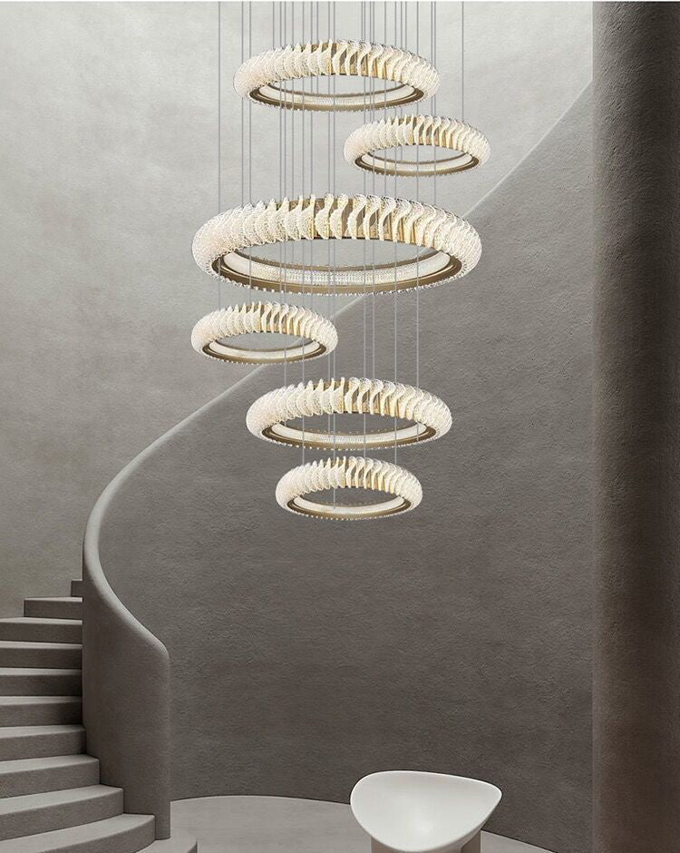 Extra Large Multi - layers Rings Crystal Chandelier Modern Art Waves Creative Pendant Light For High - ciling Foyer/Hallway/Staircase - 4 Layers:D39.4"GoldWarm Lighteverlamps