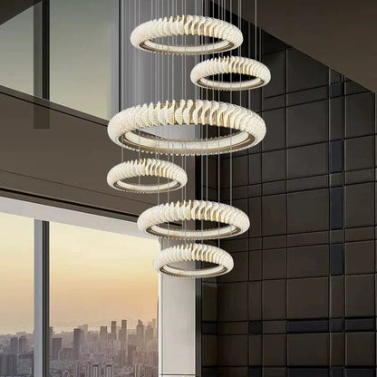 Extra Large Multi - layers Rings Crystal Chandelier Modern Art Waves Creative Pendant Light For High - ciling Foyer/Hallway/Staircase - 4 Layers:D39.4"GoldWarm Lighteverlamps