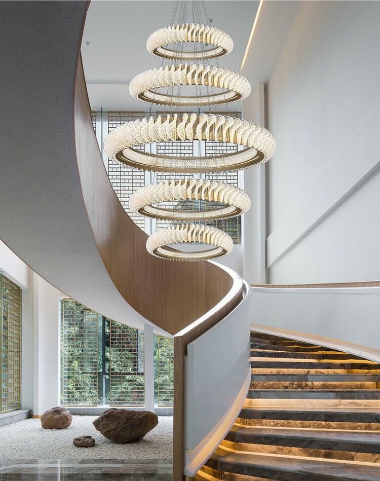 Extra Large Multi - layers Rings Crystal Chandelier Modern Art Waves Creative Pendant Light For High - ciling Foyer/Hallway/Staircase - 4 Layers:D39.4"GoldWarm Lighteverlamps