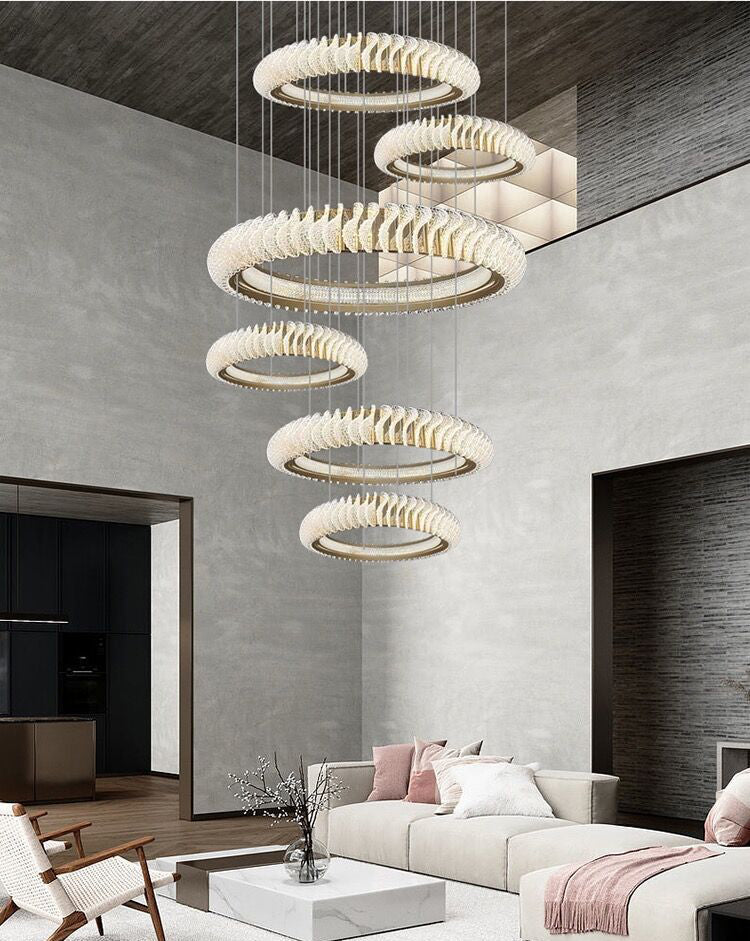 Extra Large Multi - layers Rings Crystal Chandelier Modern Art Waves Creative Pendant Light For High - ciling Foyer/Hallway/Staircase - 4 Layers:D39.4"GoldWarm Lighteverlamps