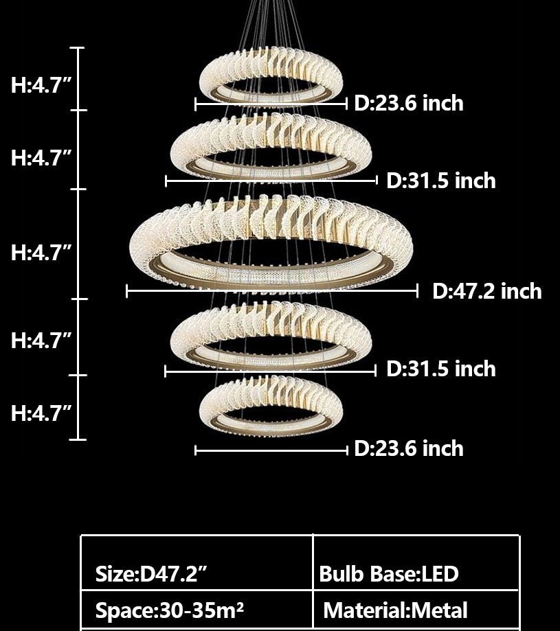 Extra Large Multi - layers Rings Crystal Chandelier Modern Art Waves Creative Pendant Light For High - ciling Foyer/Hallway/Staircase - 4 Layers:D39.4"GoldWarm Lighteverlamps