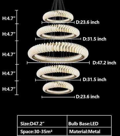 Extra Large Multi - layers Rings Crystal Chandelier Modern Art Waves Creative Pendant Light For High - ciling Foyer/Hallway/Staircase - 4 Layers:D39.4"GoldWarm Lighteverlamps