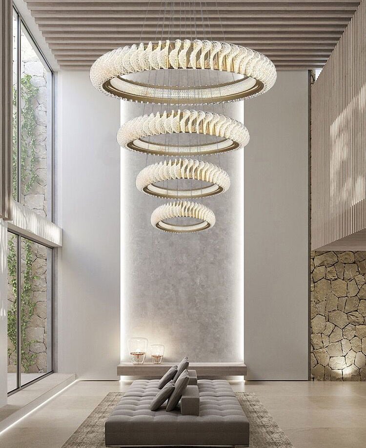Extra Large Multi - layers Rings Crystal Chandelier Modern Art Waves Creative Pendant Light For High - ciling Foyer/Hallway/Staircase - 4 Layers:D39.4"GoldWarm Lighteverlamps