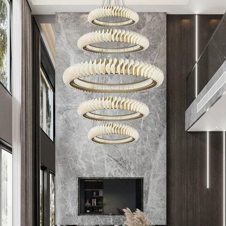 Extra Large Multi - layers Rings Crystal Chandelier Modern Art Waves Creative Pendant Light For High - ciling Foyer/Hallway/Staircase - 4 Layers:D39.4"GoldWarm Lighteverlamps