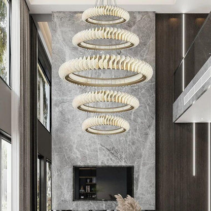 Extra Large Multi - layers Rings Crystal Chandelier Modern Art Waves Creative Pendant Light For High - ciling Foyer/Hallway/Staircase - 4 Layers:D39.4"GoldWarm Lighteverlamps