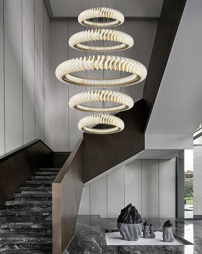 Extra Large Multi - layers Rings Crystal Chandelier Modern Art Waves Creative Pendant Light For High - ciling Foyer/Hallway/Staircase - 4 Layers:D39.4"GoldWarm Lighteverlamps
