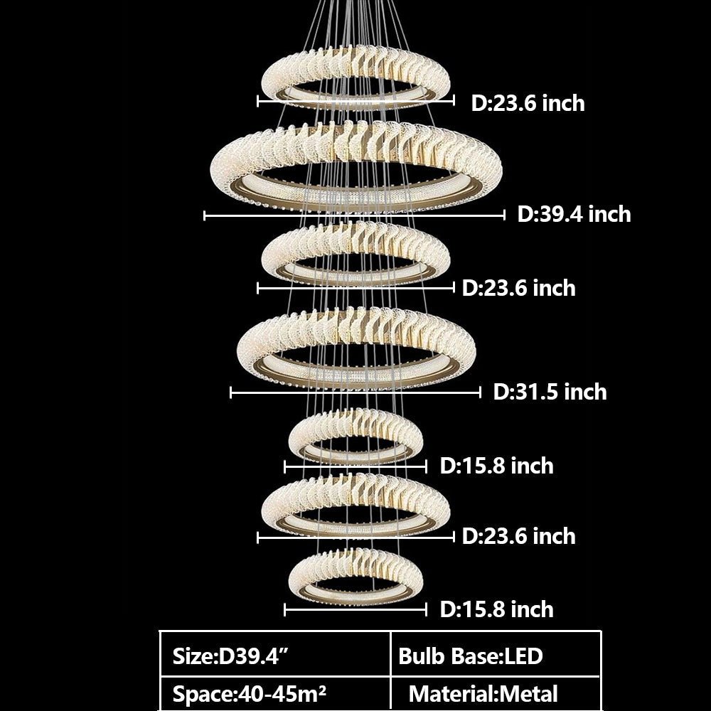 Extra Large Multi - layers Rings Crystal Chandelier Modern Art Waves Creative Pendant Light For High - ciling Foyer/Hallway/Staircase - 4 Layers:D39.4"GoldWarm Lighteverlamps