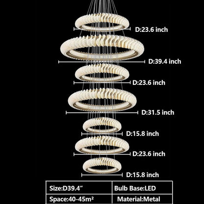 Extra Large Multi - layers Rings Crystal Chandelier Modern Art Waves Creative Pendant Light For High - ciling Foyer/Hallway/Staircase - 4 Layers:D39.4"GoldWarm Lighteverlamps