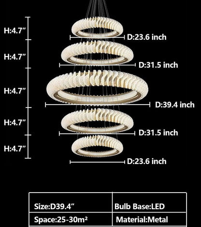 Extra Large Multi - layers Rings Crystal Chandelier Modern Art Waves Creative Pendant Light For High - ciling Foyer/Hallway/Staircase - 4 Layers:D39.4"GoldWarm Lighteverlamps