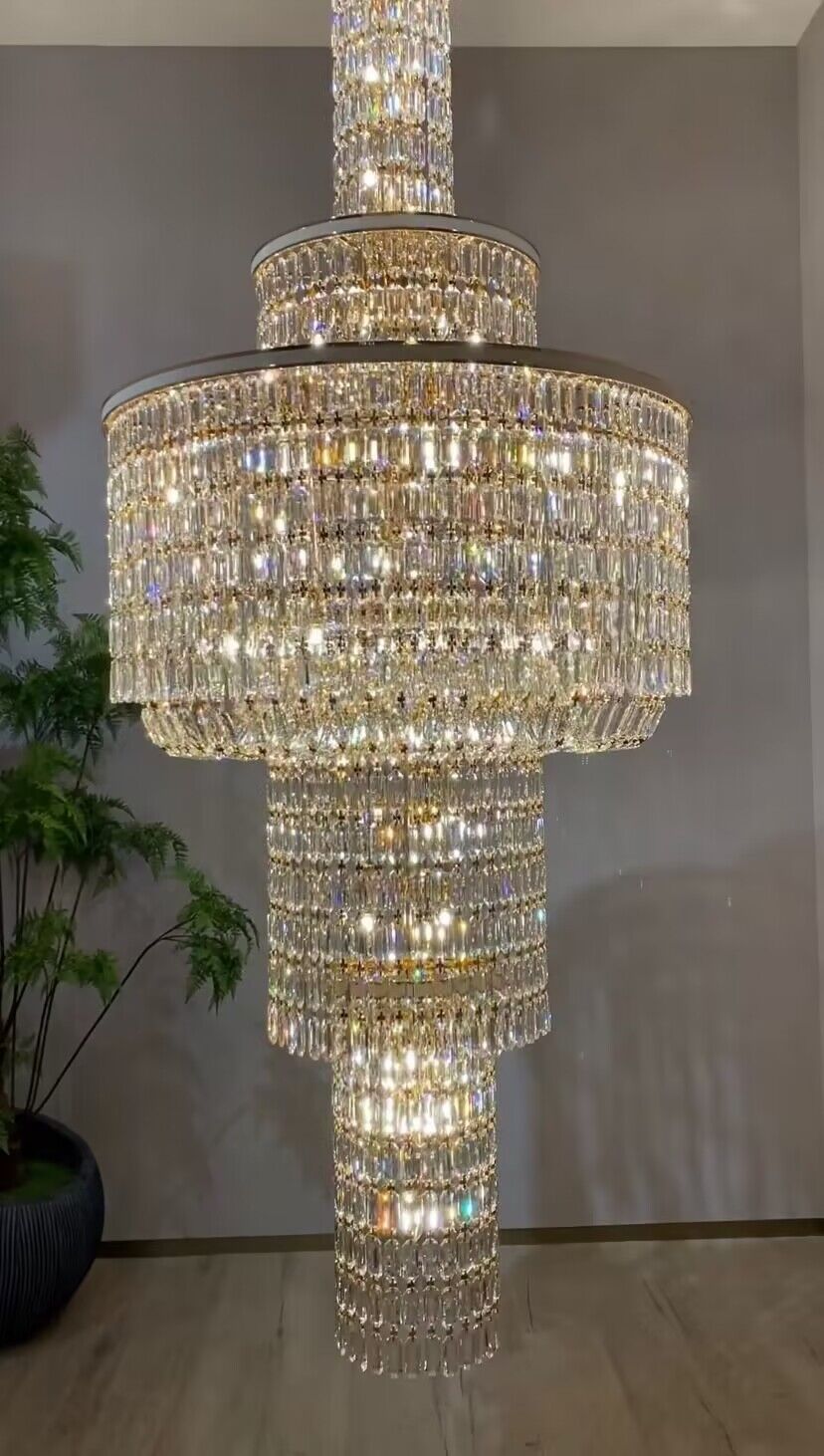 Extra Large Muti - tiered Round Crystal Chandelier with White Leather for High - ceiling - D39.4"*H104.7" (D100cm*H266cm)/95kgWarm Lighteverlamps