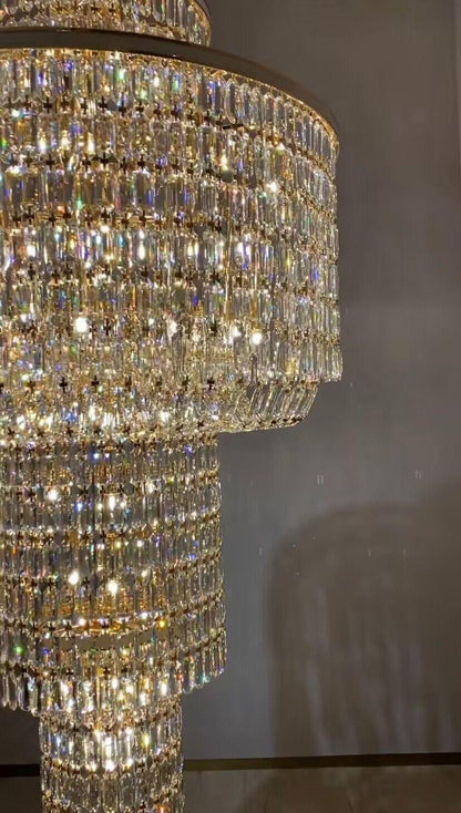 Extra Large Muti - tiered Round Crystal Chandelier with White Leather for High - ceiling - D39.4"*H104.7" (D100cm*H266cm)/95kgWarm Lighteverlamps