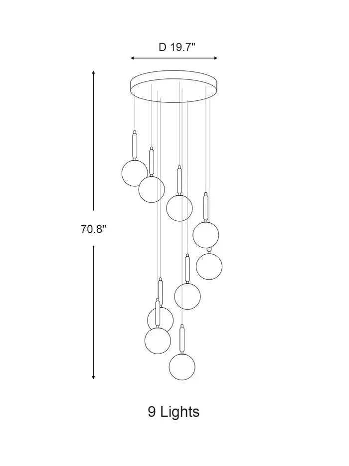 Extra Large Nordic Minimalist Long Pendant Light for Spiral Staircase/High - ceiling Room - 6 Lights/D15.7"*H59"BlackWarm Lighteverlamps