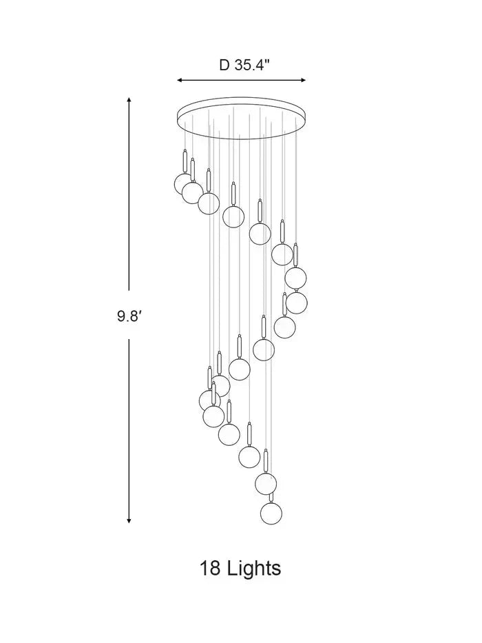Extra Large Nordic Minimalist Long Pendant Light for Spiral Staircase/High - ceiling Room - 6 Lights/D15.7"*H59"BlackWarm Lighteverlamps