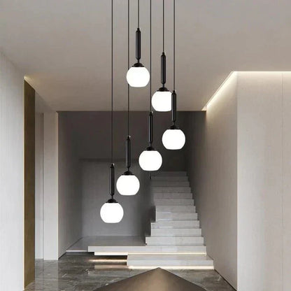 Extra Large Nordic Minimalist Long Pendant Light for Spiral Staircase/High - ceiling Room - 6 Lights/D15.7"*H59"BlackWarm Lighteverlamps