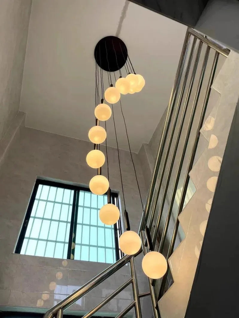 Extra Large Nordic Minimalist Long Pendant Light for Spiral Staircase/High - ceiling Room - 6 Lights/D15.7"*H59"BlackWarm Lighteverlamps