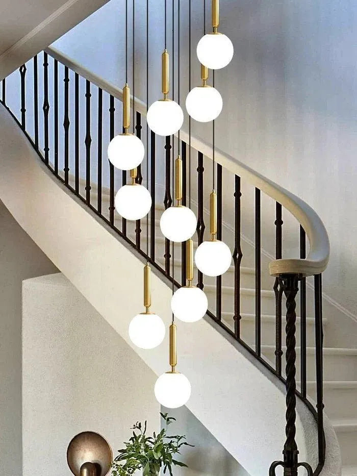 Extra Large Nordic Minimalist Long Pendant Light for Spiral Staircase/High - ceiling Room - 6 Lights/D15.7"*H59"BlackWarm Lighteverlamps