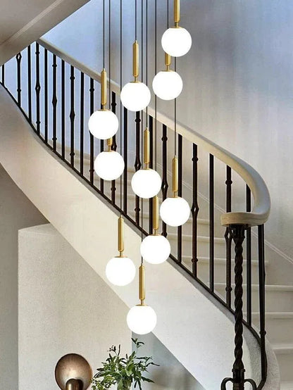 Extra Large Nordic Minimalist Long Pendant Light for Spiral Staircase/High - ceiling Room - 6 Lights/D15.7"*H59"BlackWarm Lighteverlamps
