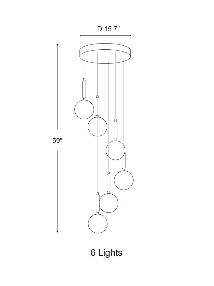 Extra Large Nordic Minimalist Long Pendant Light for Spiral Staircase/High - ceiling Room - 6 Lights/D15.7"*H59"BlackWarm Lighteverlamps