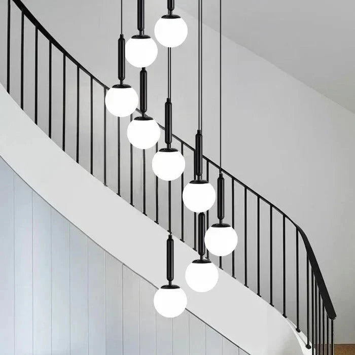 Extra Large Nordic Minimalist Long Pendant Light for Spiral Staircase/High - ceiling Room - 6 Lights/D15.7"*H59"BlackWarm Lighteverlamps