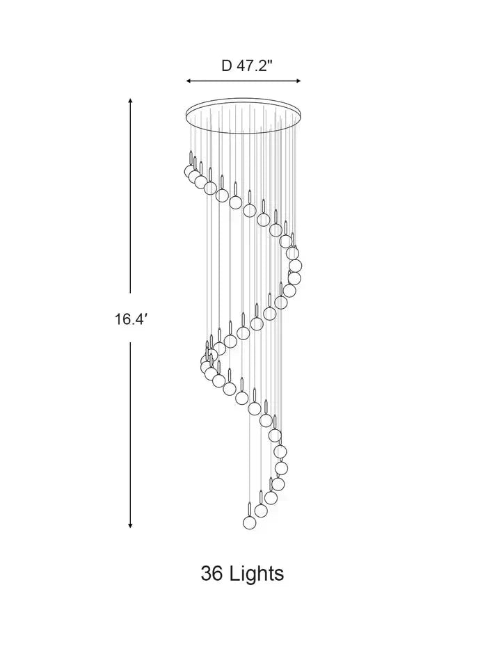 Extra Large Nordic Minimalist Long Pendant Light for Spiral Staircase/High - ceiling Room - 6 Lights/D15.7"*H59"BlackWarm Lighteverlamps