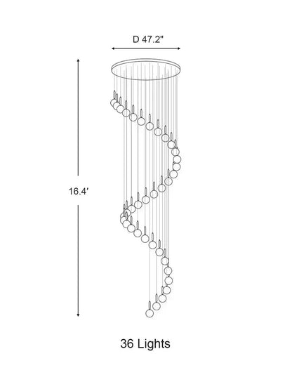Extra Large Nordic Minimalist Long Pendant Light for Spiral Staircase/High - ceiling Room - 6 Lights/D15.7"*H59"BlackWarm Lighteverlamps