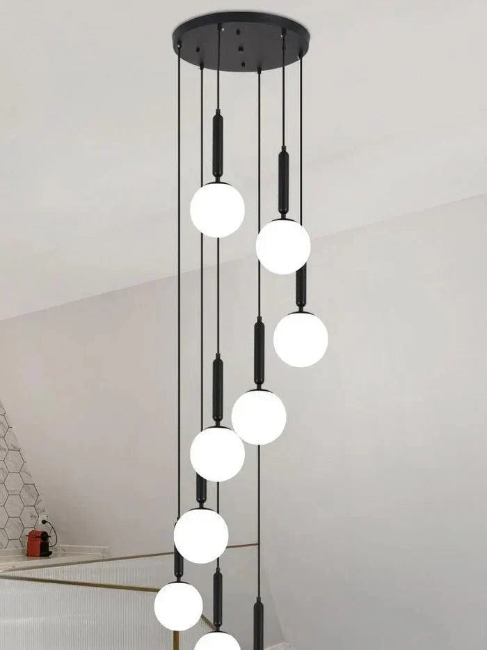 Extra Large Nordic Minimalist Long Pendant Light for Spiral Staircase/High - ceiling Room - 6 Lights/D15.7"*H59"BlackWarm Lighteverlamps