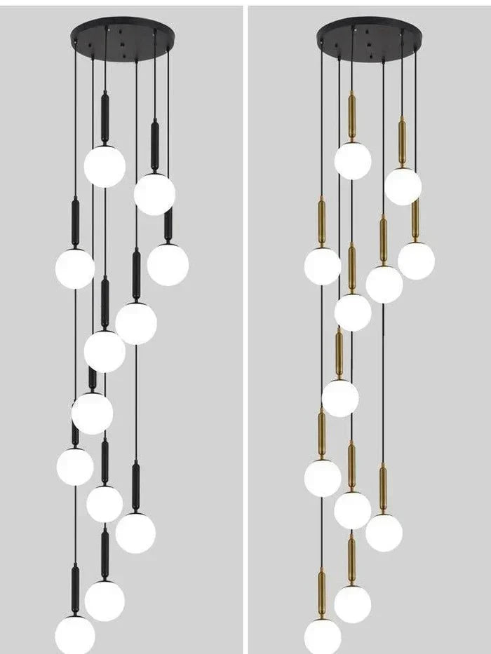 Extra Large Nordic Minimalist Long Pendant Light for Spiral Staircase/High - ceiling Room - 6 Lights/D15.7"*H59"BlackWarm Lighteverlamps