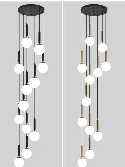 Extra Large Nordic Minimalist Long Pendant Light for Spiral Staircase/High - ceiling Room - 6 Lights/D15.7"*H59"BlackWarm Lighteverlamps