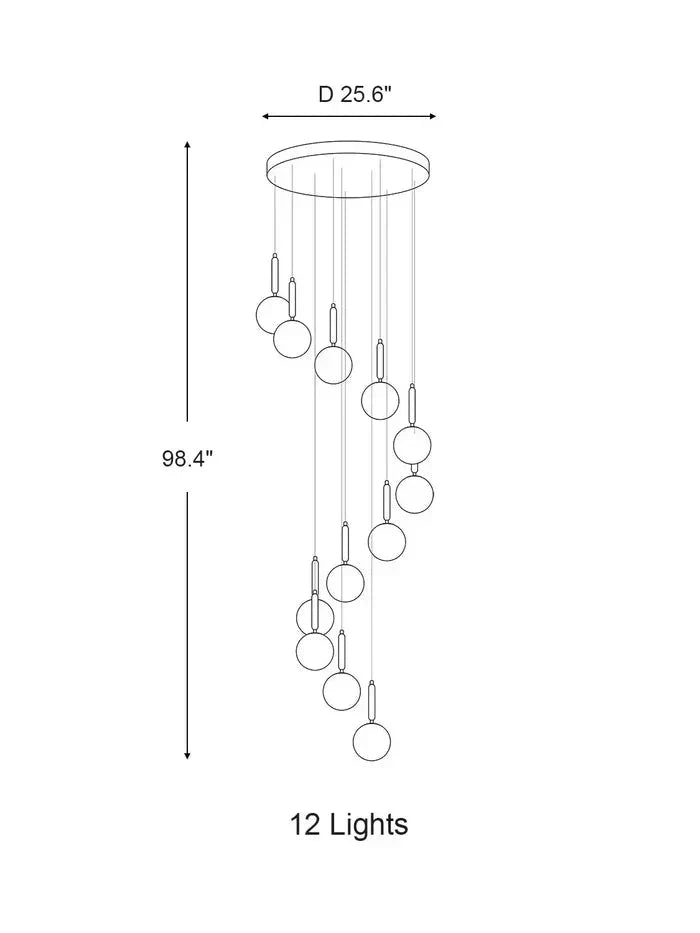 Extra Large Nordic Minimalist Long Pendant Light for Spiral Staircase/High - ceiling Room - 6 Lights/D15.7"*H59"BlackWarm Lighteverlamps